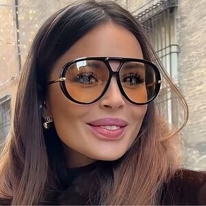 Luxury Brand Pilot  Women Celebrity Designer Sunglasses Kardashian Orange Lenss